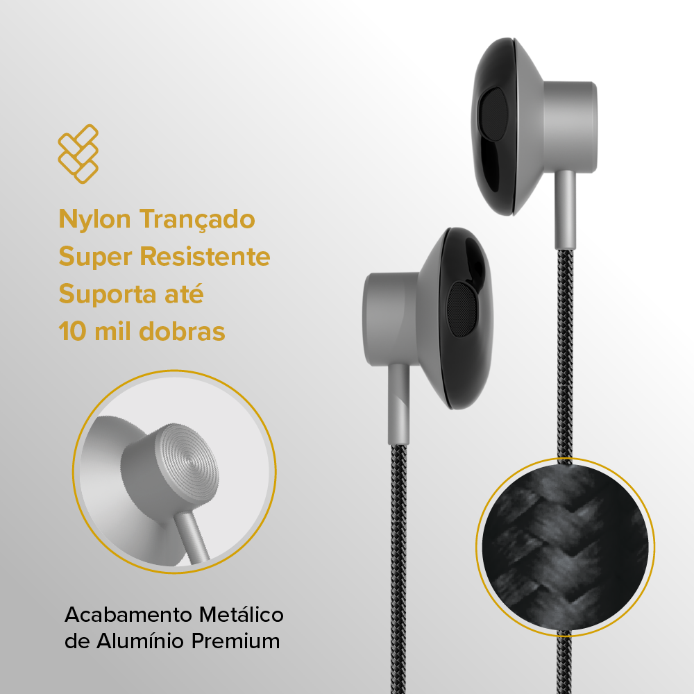 Fone de Ouvido USB-C i2GO Metal Beats 1,2m Preto e Cinza