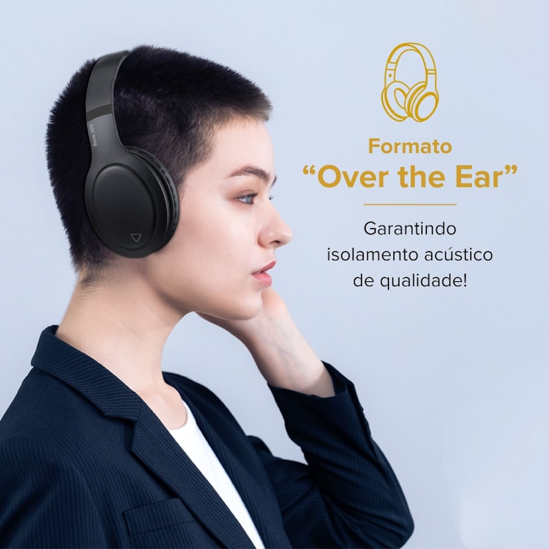Segunda imagem do produto Headphone Bluetooth BASS 500 i2GO com Microfone Integrado, Até 30h de bateria e Entrada Auxiliar