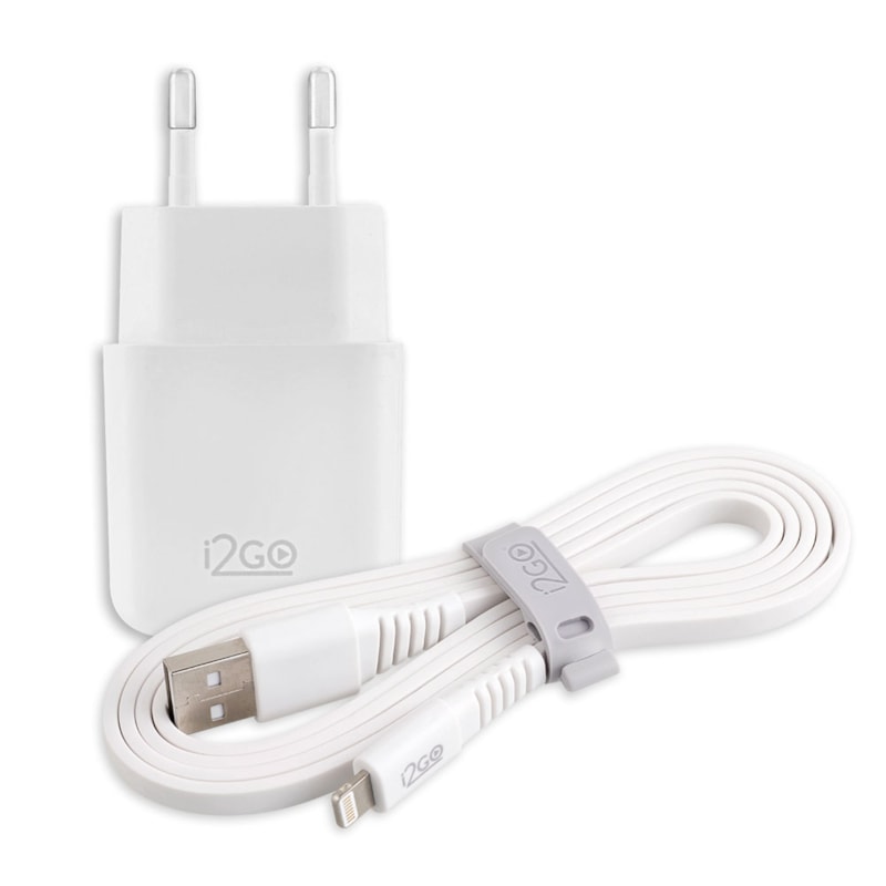 Kit Carregador de Parede USB 1A + Cabo Lightning 2,4A i2GO Branco - i2GO Basic