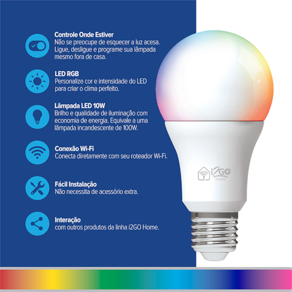 Lâmpada Inteligente Smart Lamp i2GO Wi-Fi 10W - i2GO Home
